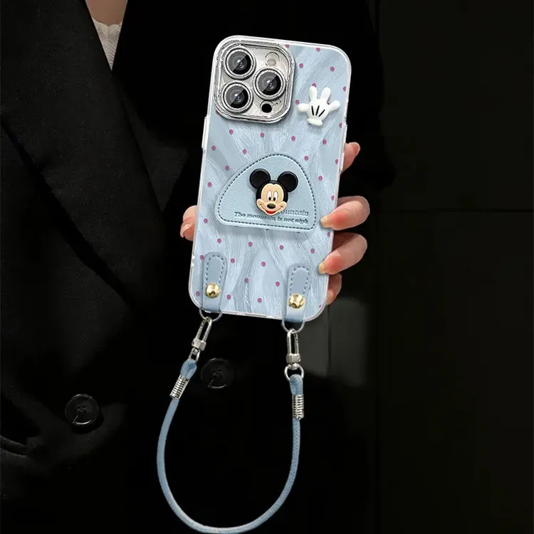 波点米奇适用iPhone16精孔羽纱手机壳华为vivo小米oppo创意个性