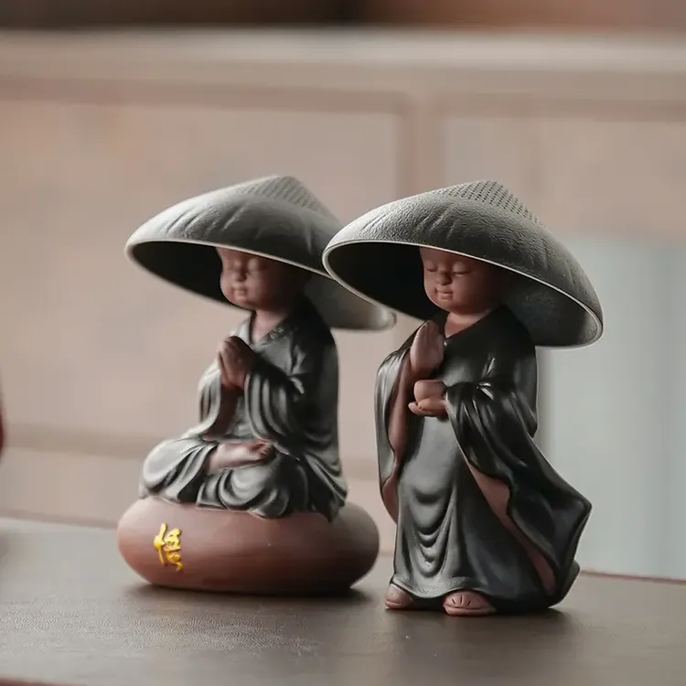 创意茶宠摆件茶桌小和尚茶漏茶滤泡茶叶过滤网茶台茶室禅意装饰品