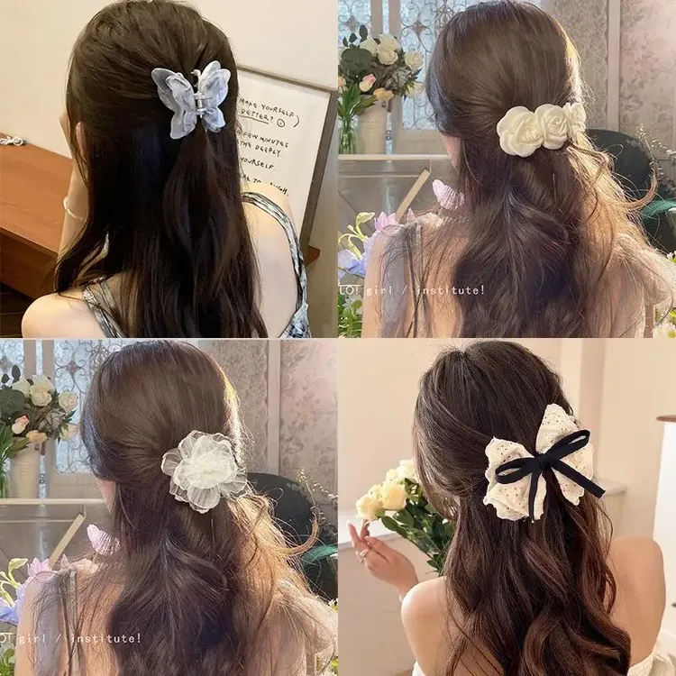 半披发抓夹超仙立体水墨蝴蝶抓夹花朵2025新款高级感中发夹后脑勺