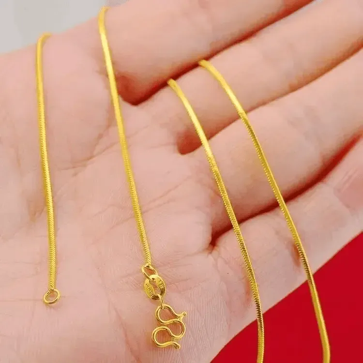 香港18K金色女款M扣蛇骨链单链子配链百搭气质锁骨链首饰送礼