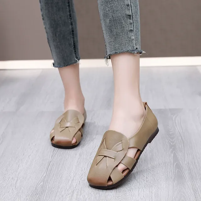 民族风包头凉鞋女士外穿防滑2023夏季新款真皮软底复古编织妈妈鞋