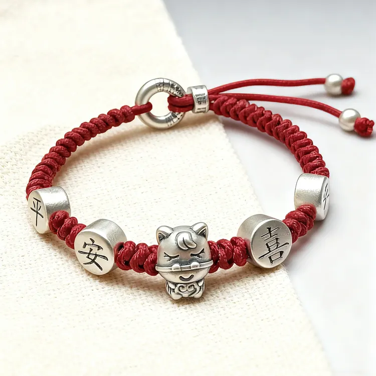 足银手链 平安喜乐小马本命年红绳手工编织儿童情侣闺蜜款简约