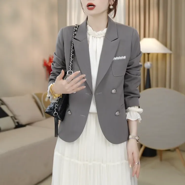 智美通勤蕾丝点缀显瘦西装外套女短款2025春季新款时尚流行小外套