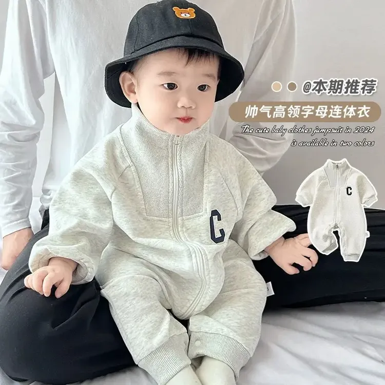 2025春秋婴儿装时尚休闲C标长袖哈衣爬服外出服韩版潮酷网红连体