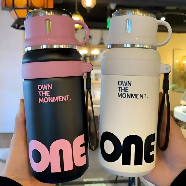 简约保温杯女生高颜值大容量吸管水杯2025新款学生上学双饮杯s