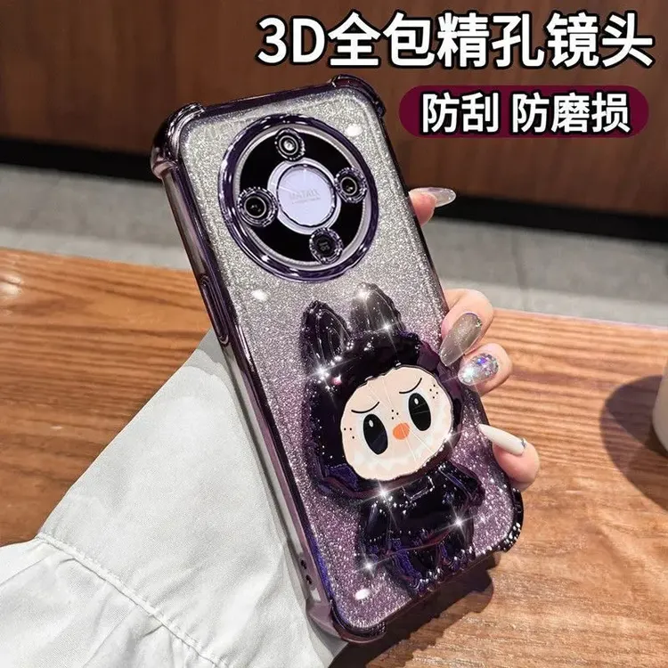 华为荣耀X70手机壳MTN-AN00全包镜头保护套x70闪粉拉布布支架可爱