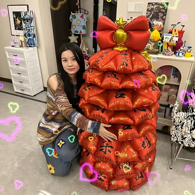 新年气球2026充气发财树许愿树春节过年家庭装饰布置氛围拍照道具