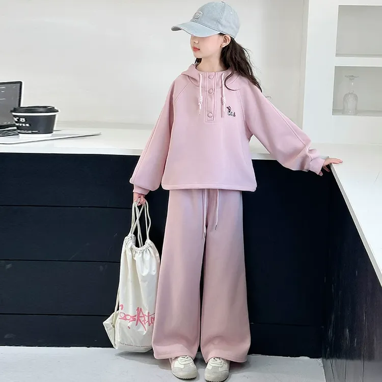 女童套装春秋款2025新款洋气女大童时髦儿童春季套头运动装两件套