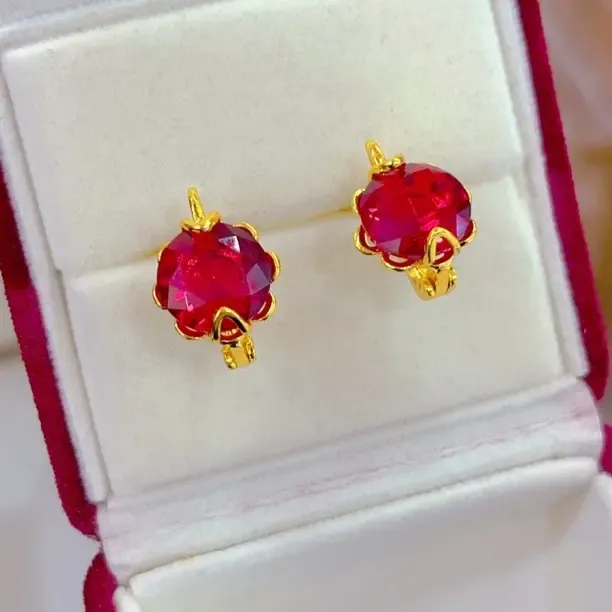合金合成锆石耳饰 合金玻璃耳饰 红色时尚气质轻奢款耳饰