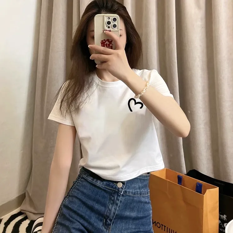 白色短款t恤女夏短袖宽松小个子高腰上衣服2025新款棉质正肩ins潮