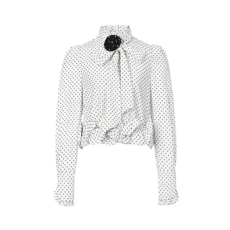 lefame拉飞姆早春新品荷叶边波点收腰衬衫上衣FF25C11SB039