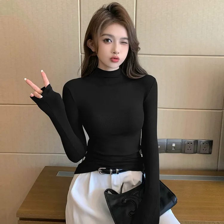 半高领打底衫女秋冬长袖内搭2025新款洋气针织可外穿薄款黑色上衣