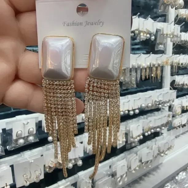 铜合金合成锆石耳饰 铜合金耳饰镶钻轻奢流苏耳坠冷淡风时尚复古