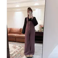 孕妇装牛仔背带裤春秋款2025新款宽松减龄阔腿牛仔裤子