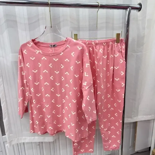 厂家直销特价纯棉女士八分袖九分裤加杯加大版睡衣套装