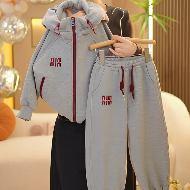 女童连帽外套卫裤套装2025春秋款洋气时髦开衫运动休闲束脚裤春装