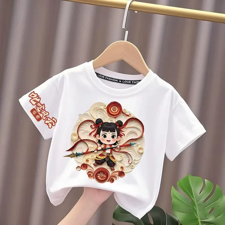 哪吒爆款夏季儿童恤男女童纯棉短袖半袖上衣中大童宽松百搭夏装