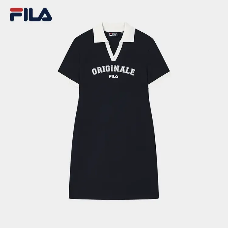 Fila/斐乐女款学院风连衣裙V领休闲翻领潮流针织裙F11W539302F