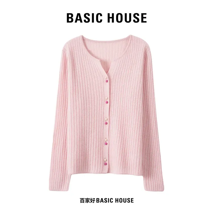 Basic House/百家好针织衫女2025早秋新品花纱纹理感设计师款上衣