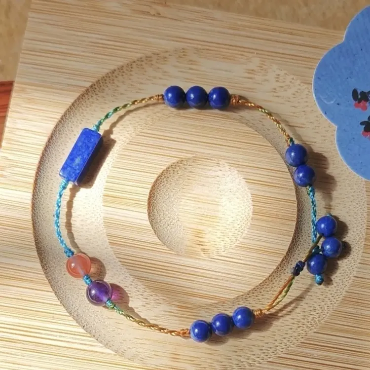 天然青金石方桶珠手绳单圈简约个性手工编绳