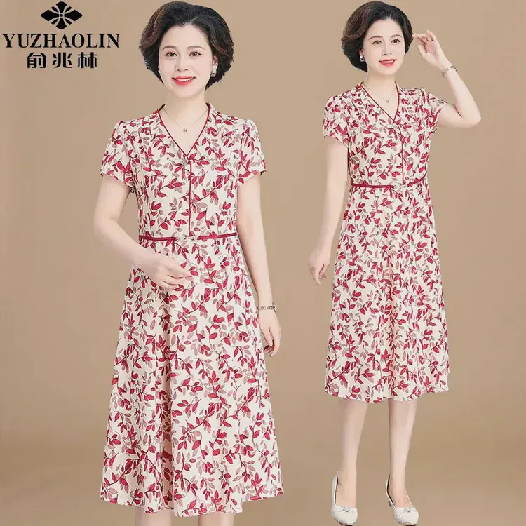 俞兆林年轻妈妈夏装气质连衣裙中年女夏季雪纺裙阔太太洋气碎花中