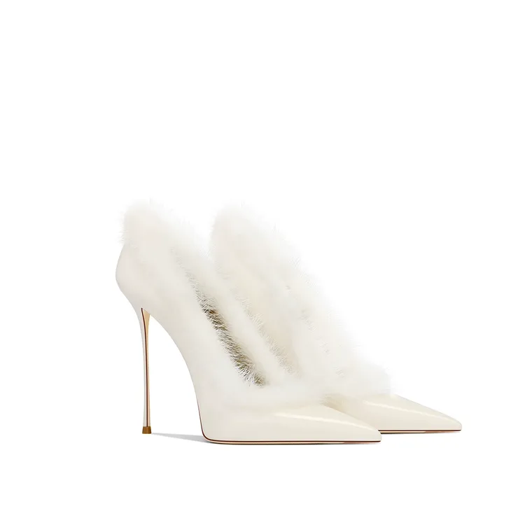 爆款白色高跟鞋女细跟尖头高档毛毛设计感小众气质新款尖头单鞋