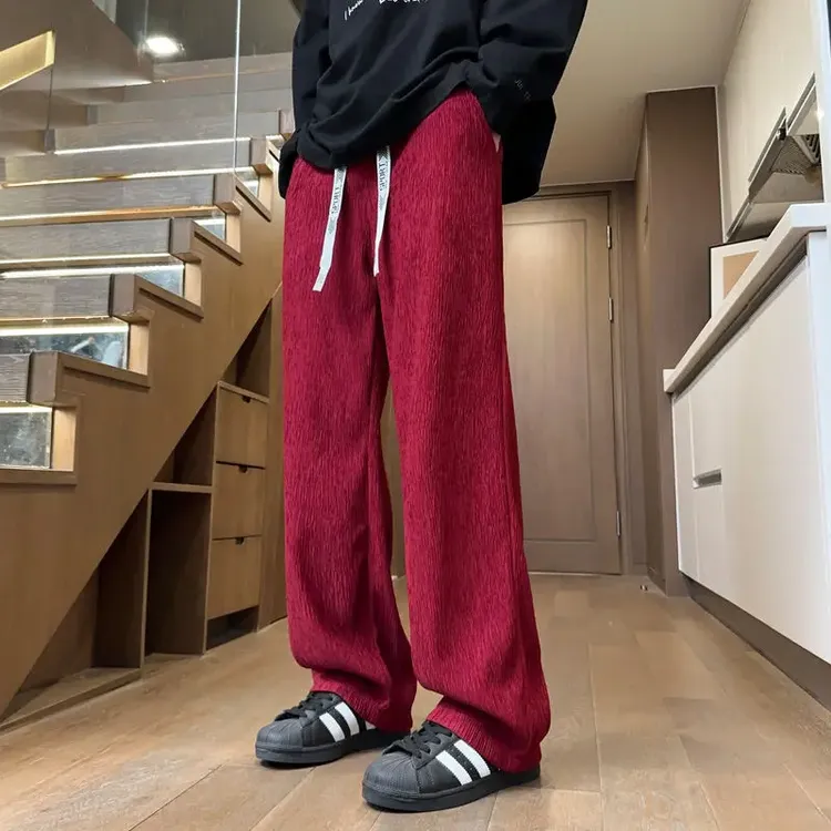 冰丝凉感透气2025年新款春季男裤休闲裤直筒运动裤潮牌高街阔腿裤
