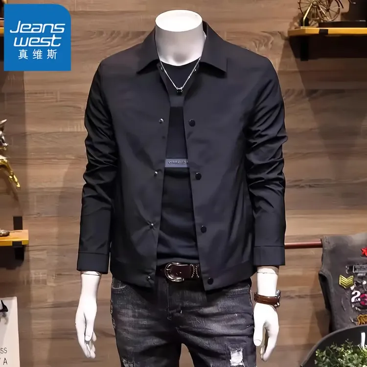 真维斯Jeanswest男士春秋季翻领外套韩版修身帅气夹克休闲上衣潮 
