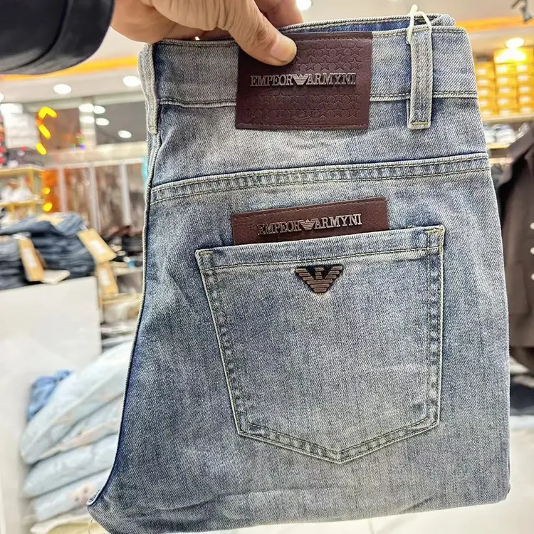 2025年新款秋天口袋弹力浅蓝男水洗拉链中腰薄款轻奢修身