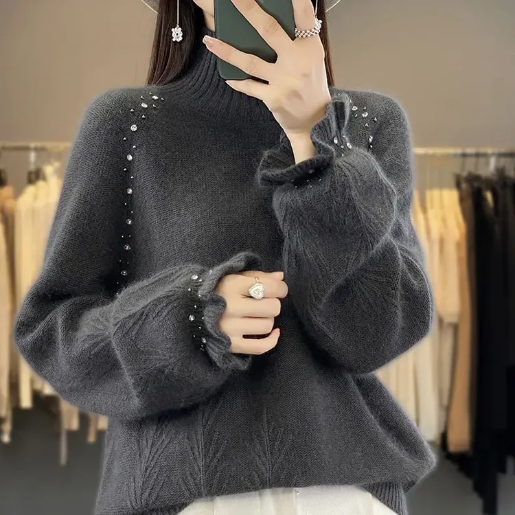 羊绒衫女100%羊绒半高领洋气时髦打底衫秋冬宽松显瘦内搭毛衣