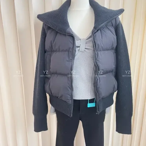 冬季针织拼接立领加厚短款显瘦女