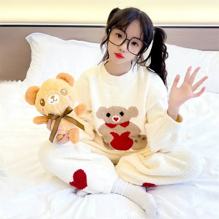 女童爆款睡衣秋冬2025新款高颜值女孩儿童珊瑚绒家居服6-12岁潮款