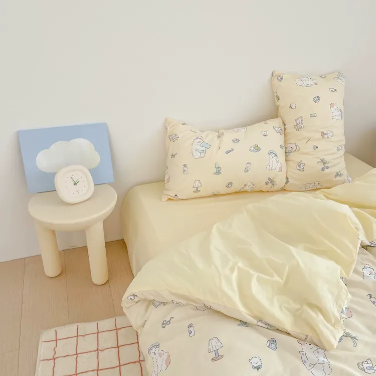 熊熊困困 原创奶黄小熊可爱全棉四件套床单床笠被单被套单人双人