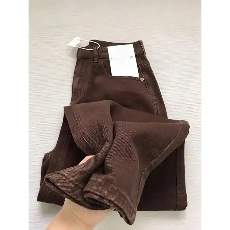 美式复古咖色牛仔裤男春秋季新款潮牌宽松直筒裤棕色阔腿休闲裤子