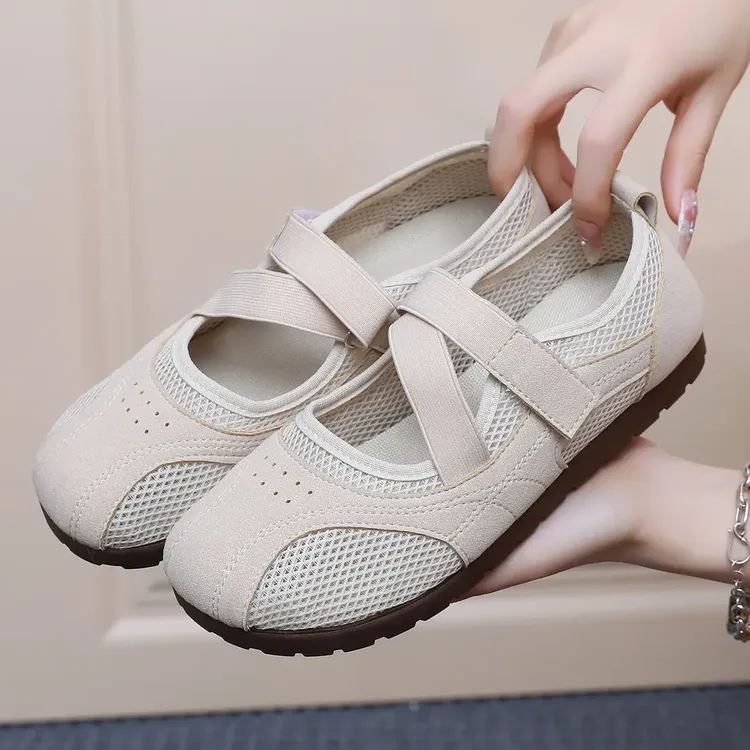 新款运动玛丽珍鞋薄底芭蕾风女鞋百搭休闲鞋透气镂空网面鞋妈妈鞋