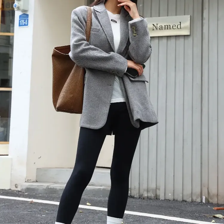 加绒棉质高腰收腹热能裤哑光平脚口提臀显瘦打底裤M1