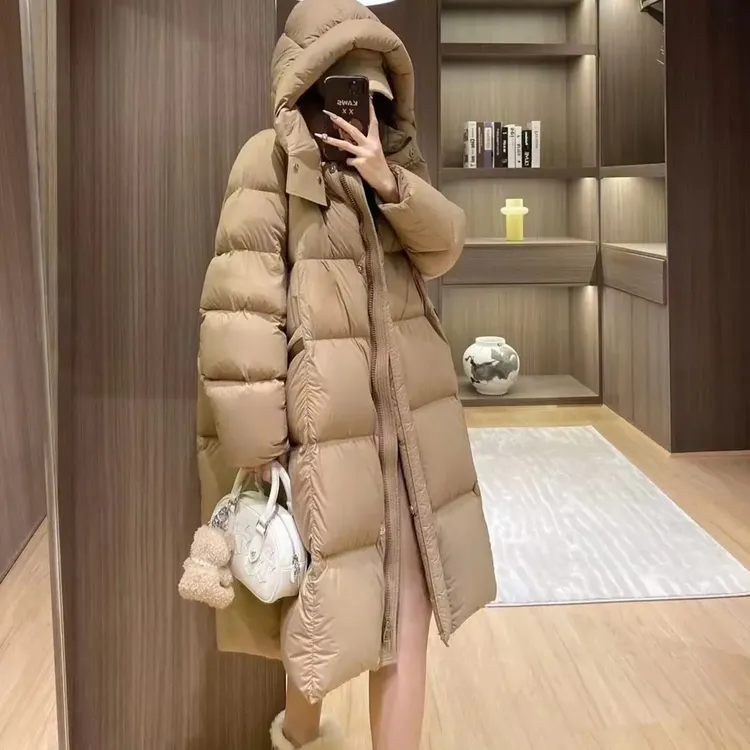 冬季新款女长款过膝连帽加厚白鸭绒羽绒服宽松保暖外套