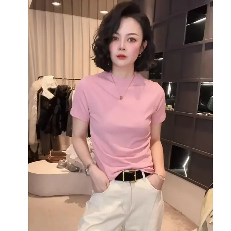 【啄木鸟正品】【不起球不褪色】2025百搭高弹力修身显瘦短袖t恤女ins