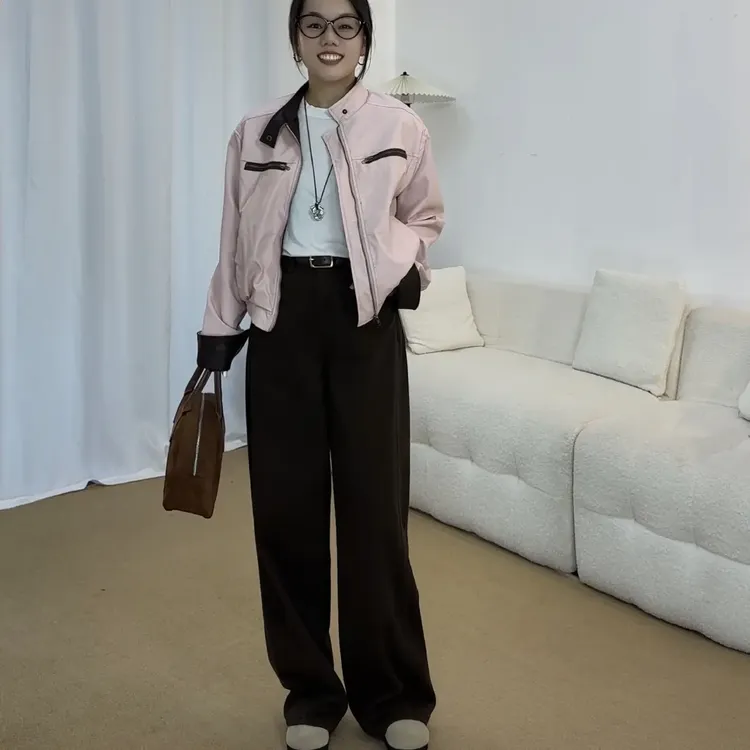 秋冬加绒加厚咖色弯刀牛仔裤女高腰显瘦宽松直筒阔腿裤子梨形身材