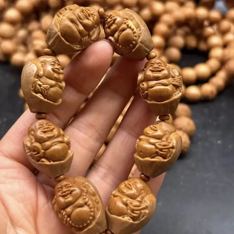 菩提手链 橄榄核雕刻包衣八宝弥勒大度弥勒