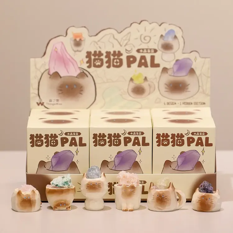 可爱猫猫水晶盲盒摆件创意潮玩桌面装饰树脂工艺品送朋友情侣礼物