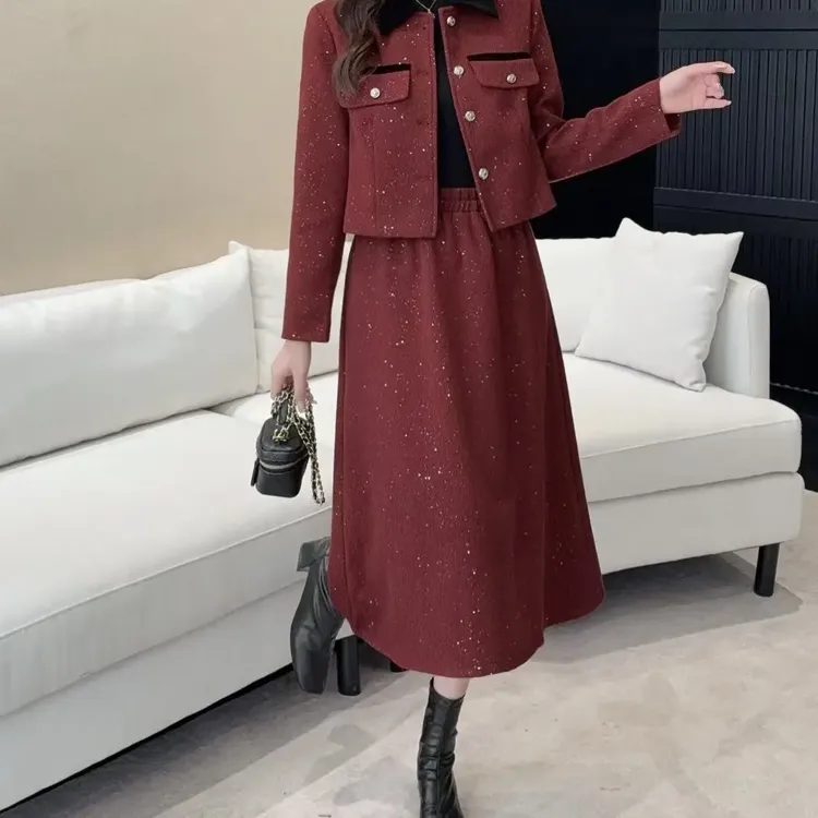 拼接假两件丝绒长袖连衣裙秋冬新款时尚中长裙A79282