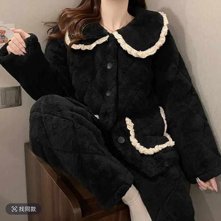 按编码拍微瑕介意勿拍冬季三层夹棉加厚加绒珊瑚绒睡衣女士家居服