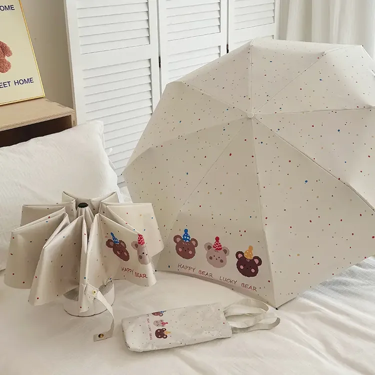 治愈系卡通熊雨伞女晴雨两用可爱波点全自动太阳伞防晒遮阳学生HR