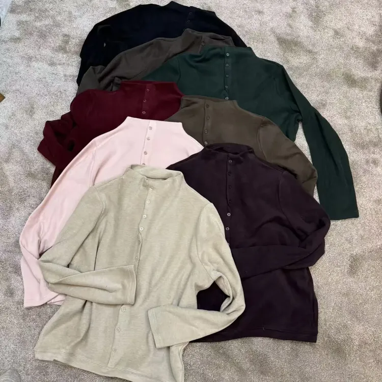 6183-宽松型立领极简风打底衫长袖T恤网红针织保暖百搭