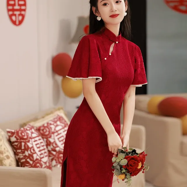 敬酒服旗袍夏季少女结婚年轻款小个子订婚酒红色连衣裙2025年新款