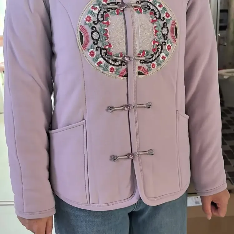 国风立领珍珠系扣时尚保暖中老年女士棉袄