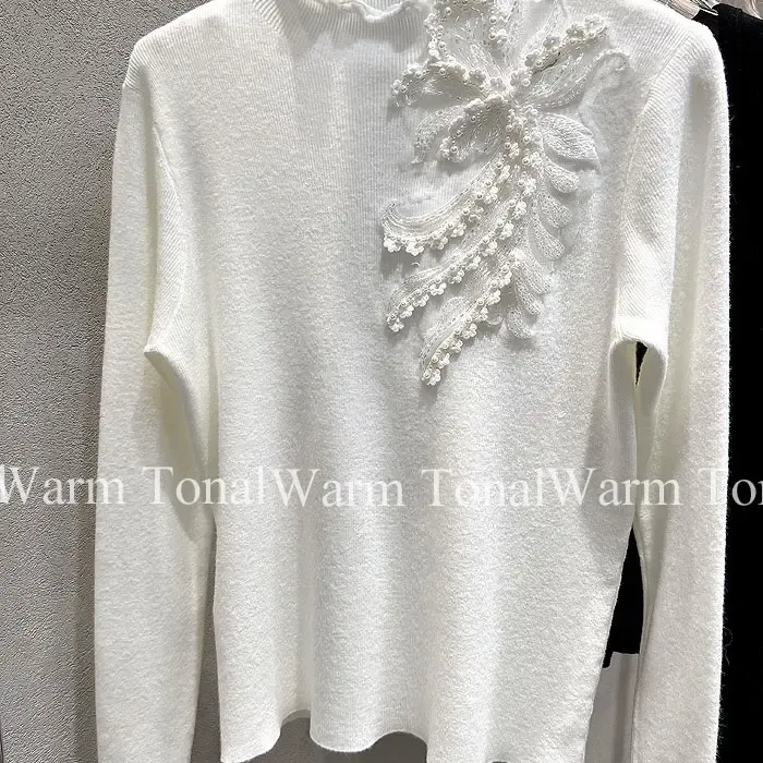 法式蕾丝花边镂空针织衫女秋冬温柔纯欲风修身显瘦内搭打底上衣