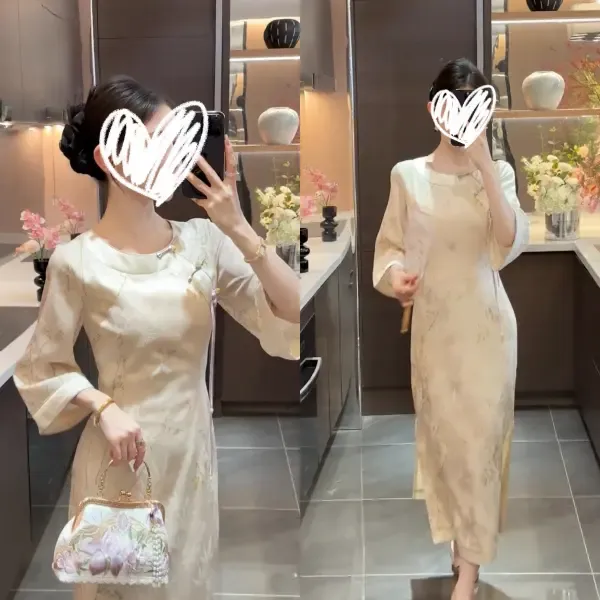 新中式国风高端精致中袖提花旗袍连衣裙女夏季修身显瘦温柔长裙