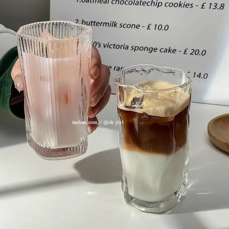 小众设计ins风不规则雨雾玻璃杯冰美式拿铁咖啡杯子果汁杯冷饮杯